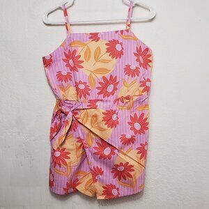 Free Assembly Girls XXL 18 Faux Wrap Skirt Romper Floral Shorts Elastisized Back